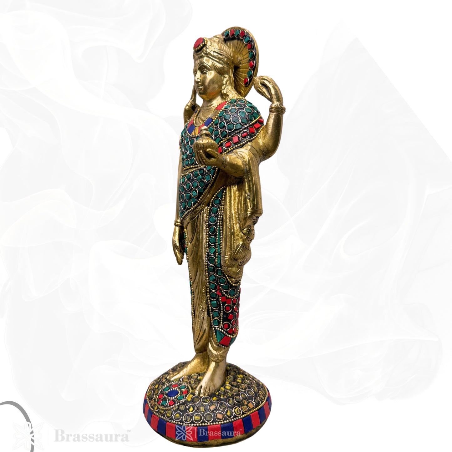 Brassaura™ Brass Dhanavantari Idol Gem Stone Work The Physician of Gods Dhanvantri Decorative Murti Statue Showpiece for Gift Dhanwantri Statue 12 cm Weight 2.50 Kg