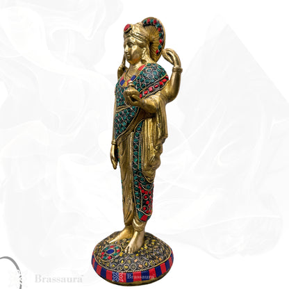 Brassaura™ Brass Dhanavantari Idol Gem Stone Work The Physician of Gods Dhanvantri Decorative Murti Statue Showpiece for Gift Dhanwantri Statue 12 cm Weight 2.50 Kg