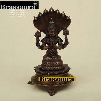 Brassaura™ Handcrafted Brass Patanjali Statue with Copper Finish | 11 Inches Height | 3.15 Kgs Weight | Symbol of Wisdom & Spiritual Growth