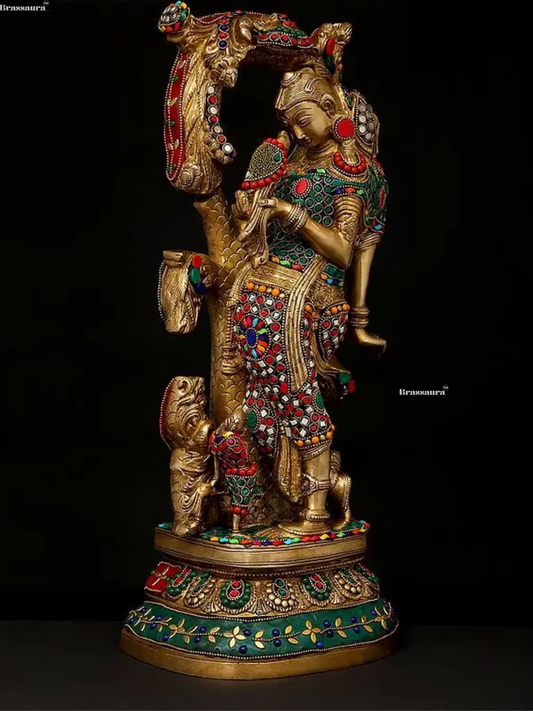 Brassaura™ Celestial Nymph with Parrot Brass Statue – Height 17.91 inches | Weight 11.50 kgs