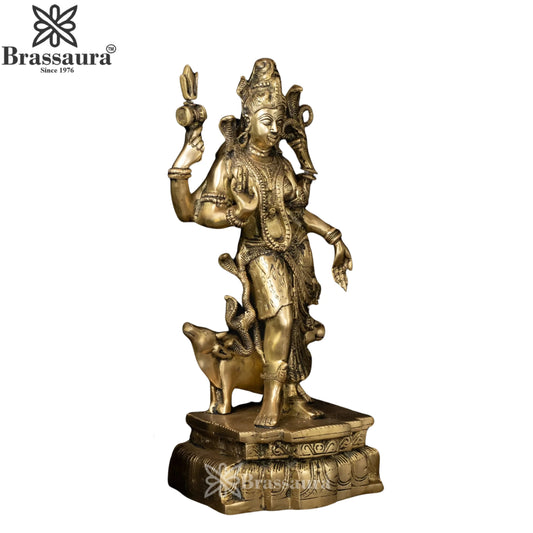 Brassaura™ Brass Ardhanarishwar Statue – Height 18.1 Inches & Weight 9 Kgs | Sacred Temple Room Idol