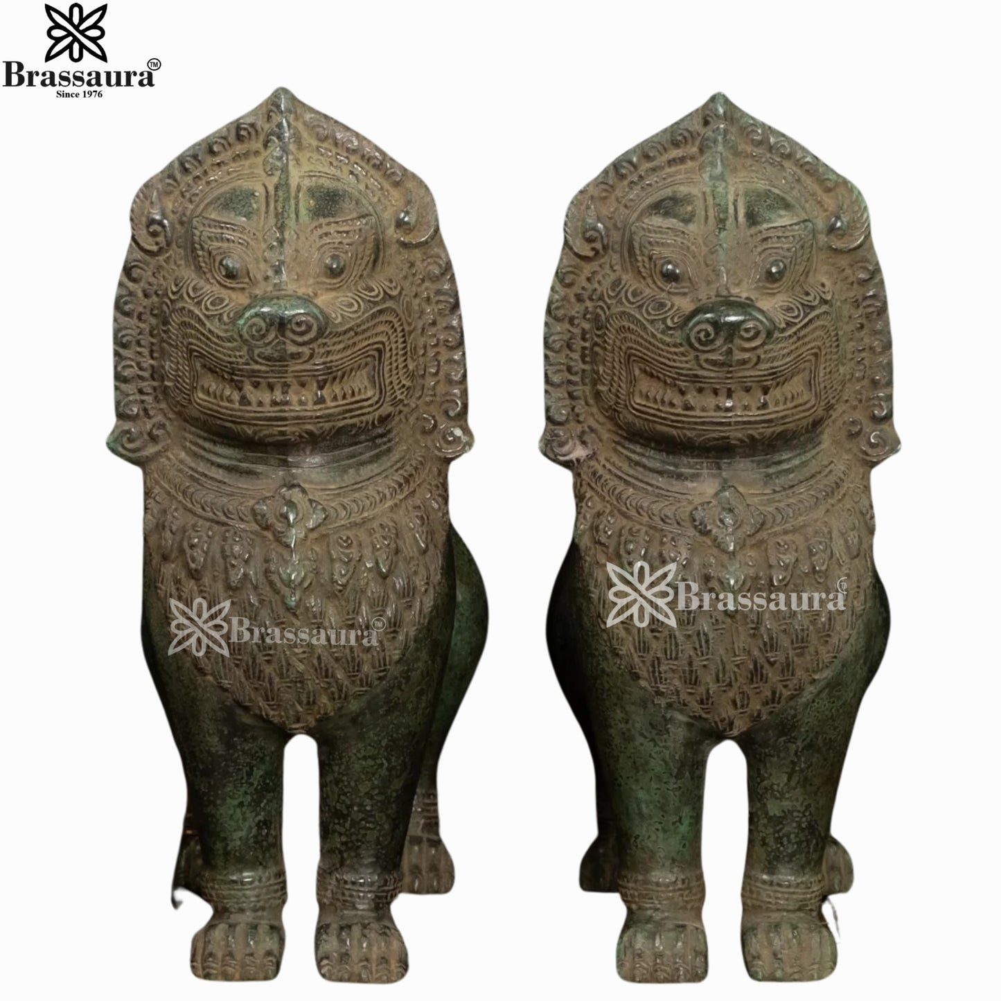 Bronze Balinese Temple Lion Idol For Home Decor Weight 2.8 Kg And Height 11 Inch