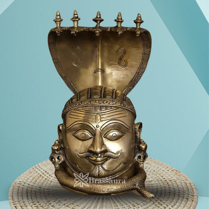 Brass Shiva Mukhlingam With Naagraaj Statue Weight 4 Kg And Height 9.5 Inch