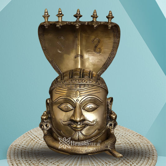 Brass Shiva Mukhlingam With Naagraaj Statue Weight 4 Kg And Height 9.5 Inch