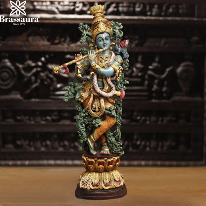 Brass Krishna Murti Weight 15.63 Kg And Height 30 Inch