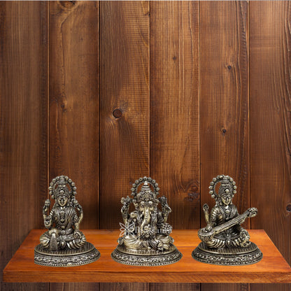 Brass Super Fine Lakshmi Ganesh Saraswati Murti Weight .344 Kg And Height 3 Inch