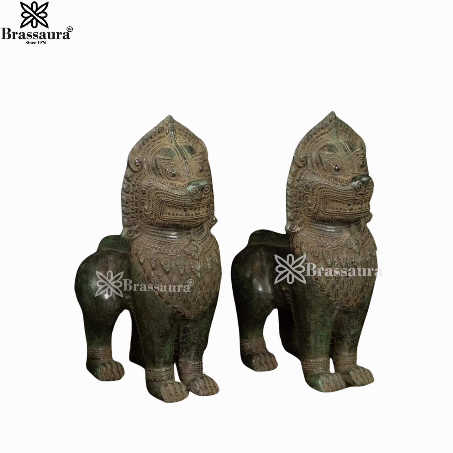 Bronze Balinese Temple Lion Idol For Home Decor Weight 2.8 Kg And Height 11 Inch