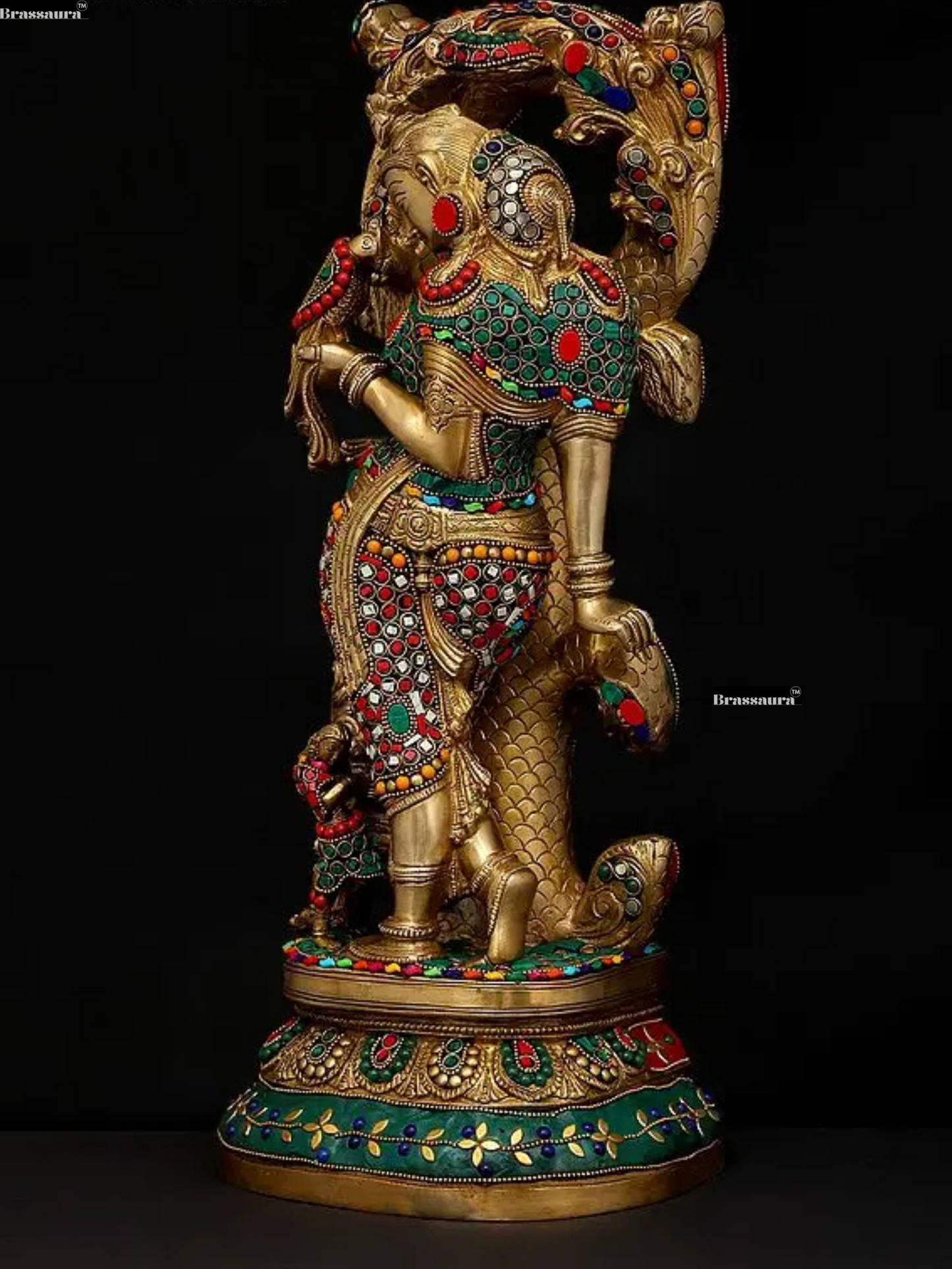 Brassaura™ Celestial Nymph with Parrot Brass Statue – Height 17.91 inches | Weight 11.50 kgs