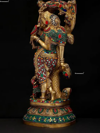 Brassaura™ Celestial Nymph with Parrot Brass Statue – Height 17.91 inches | Weight 11.50 kgs