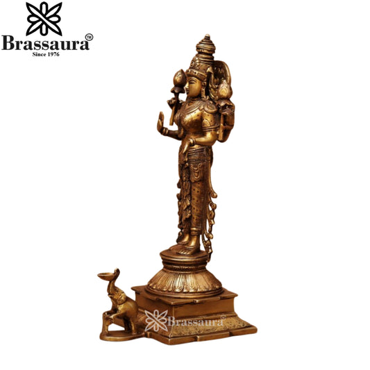 Brassaura™ Traditional Brass Laxmi Idol – Height 15 Inches & Weight 4.7 Kgs | Hindu Devotional Murti