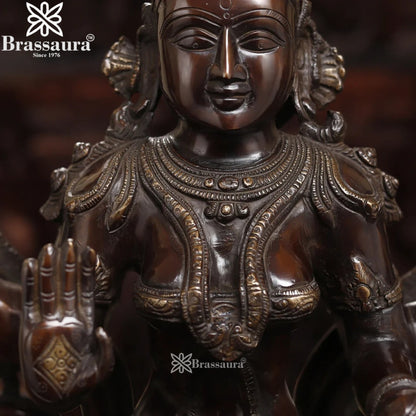 Brassaura™ Brass Laxmi Idol – Height 26.5 Inches & Weight 32.69 Kgs | Hindu Goddess Sculpture
