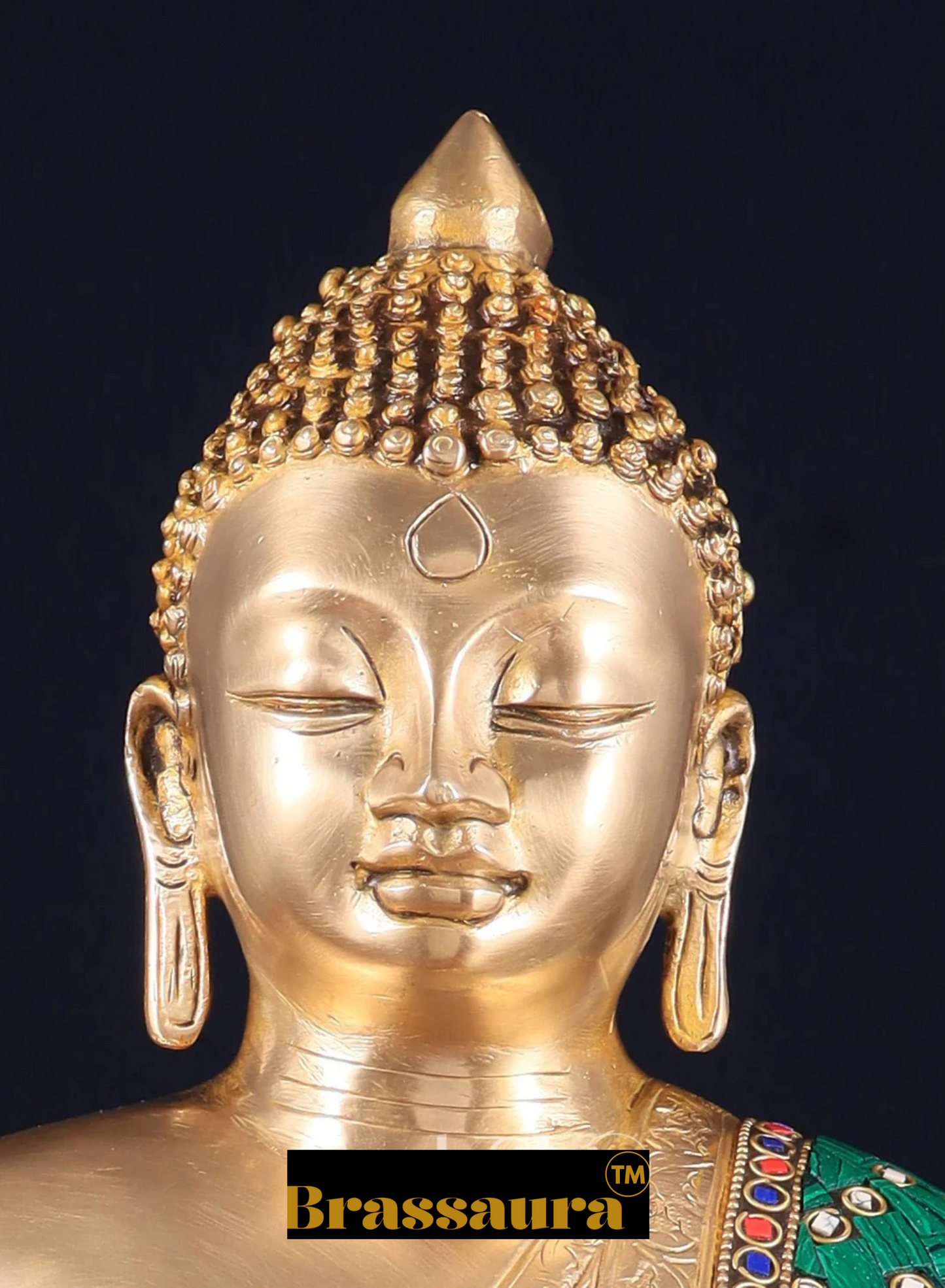 Brassaura™ Pure Brass Buddha Statue in Abhaya Mudra – Height 14 Inches, Weight 8 Kgs
