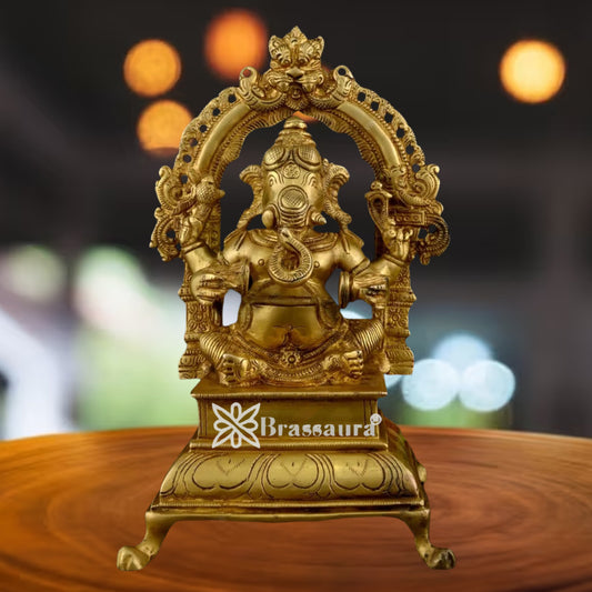 Brass Music Ganesha Play Manjira Statue Weight 1.98 Kg And Height 7.8 Inch
