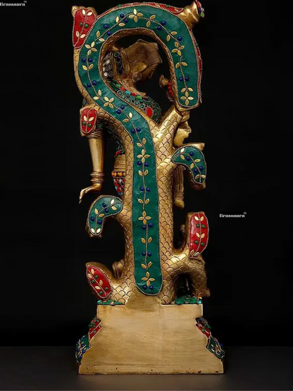 Brassaura™ Celestial Nymph with Parrot Brass Statue – Height 17.91 inches | Weight 11.50 kgs