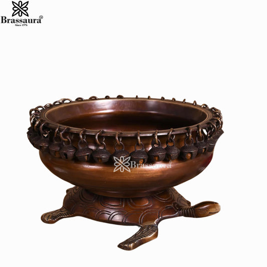 Brassaura® Brass Tortoise Urli | Handcrafted Decorative Centerpiece | Height 5 Inches & Weight 2.54 Kgs