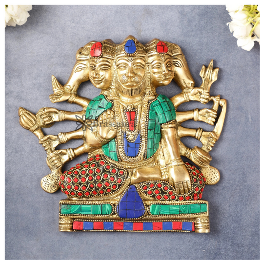 Brassaura™ Brass Panchmukhi Hanuman Wall Hanging – Height 8 Inches & Weight 2 Kgs | Handcrafted for Protection