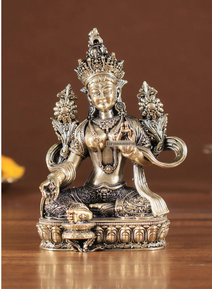 Brassaura™ Green Tara Brass Idol – Height 4.5 Inches, Weight 200 g