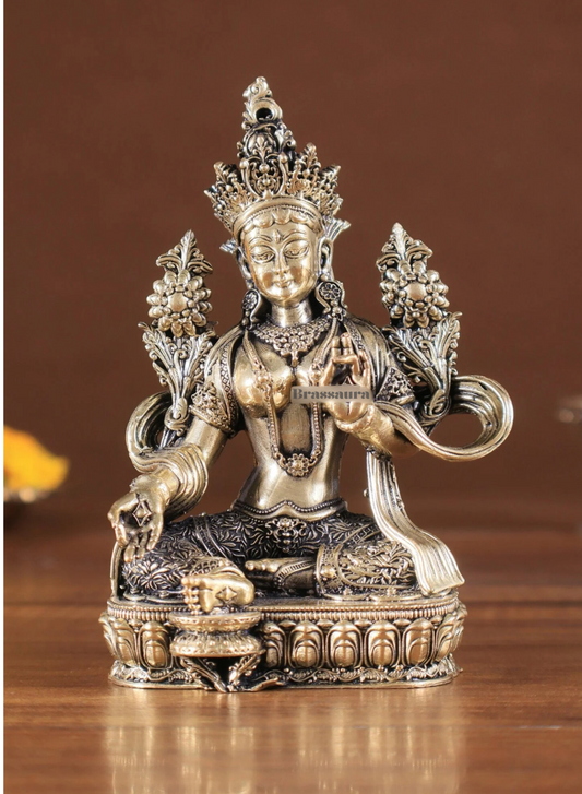 Brassaura™ Green Tara Brass Idol – Height 4.5 Inches, Weight 200 g