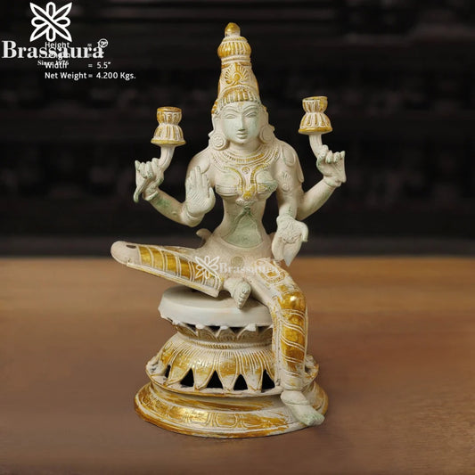 Brassaura™ Devotional Brass Laxmi Murti – Height 12 Inches & Weight 4.2 Kgs | Temple Statue