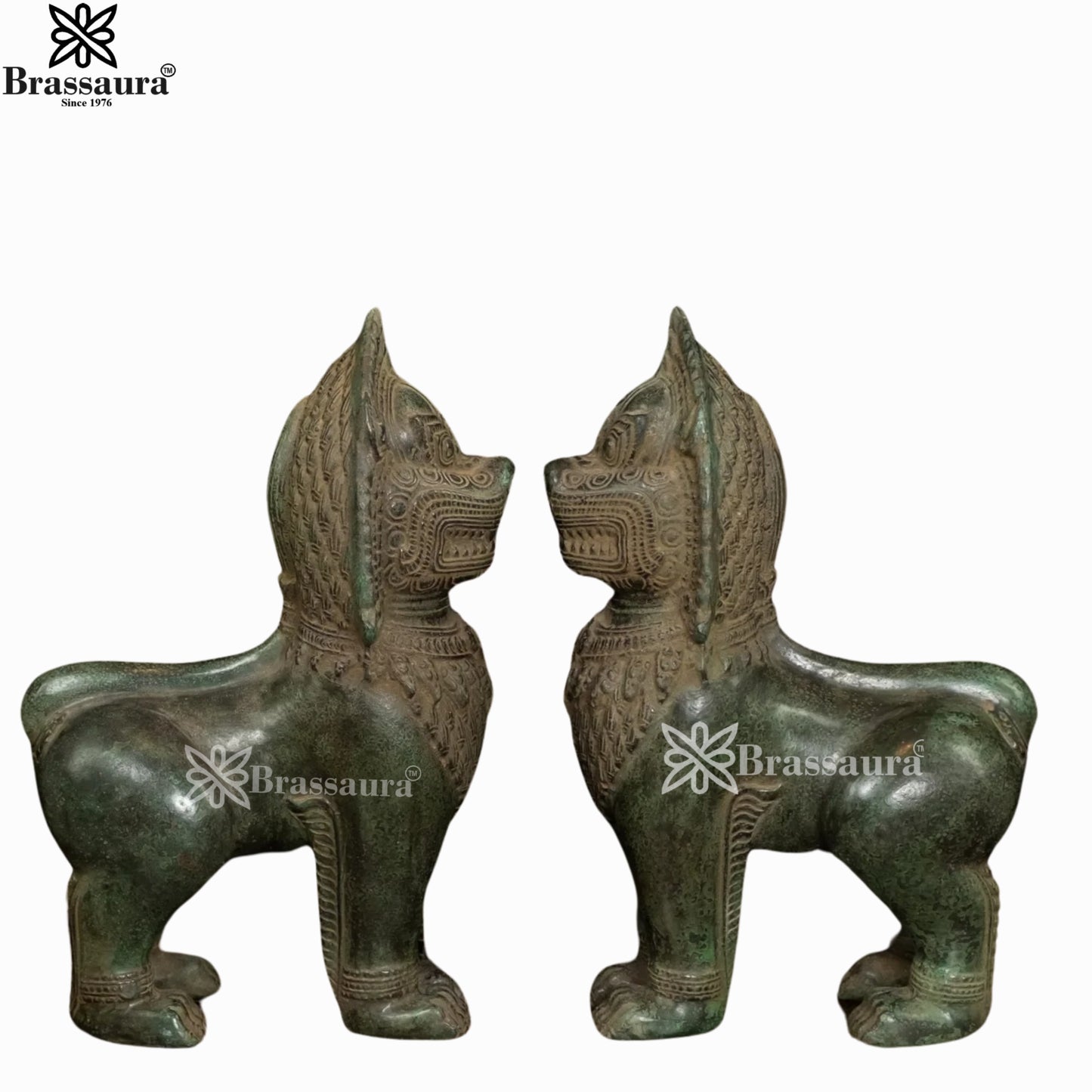 Bronze Balinese Temple Lion Idol For Home Decor Weight 2.8 Kg And Height 11 Inch