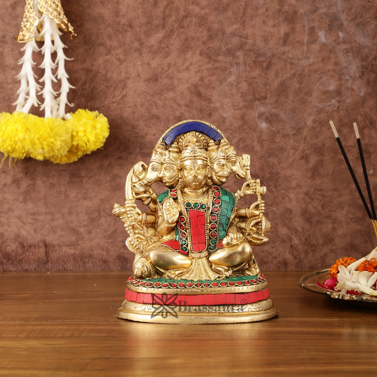 Brassaura® Superfine Brass Panchmukhi Hanuman Murti – Height 6.5 Inches | Handcrafted Miniature Idol