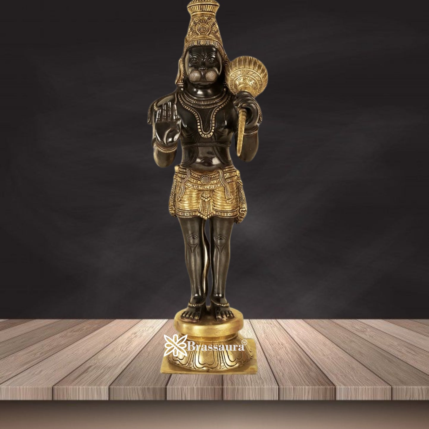 Brassaura™ Brass Standing Hanuman Murti with Intricate Design – Height 21 Inches & Weight 9.2 Kgs