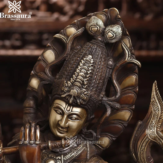 Brassaura® Lord Krishna Playing Flute Idol with Copper Finish | Pure Superfine Brass Handcrafted Murti | Brass Statue for Home Temple, Pooja Room | Height 35 Inches | Weight 29.27 Kgs