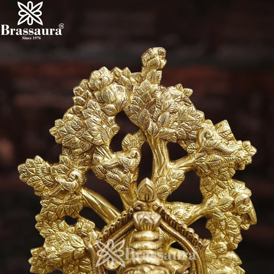 Brassaura® Brass Lord Krishna Playing Flute Under Sacred Kadamba Tree with Cow Idol | Handcrafted Brass Murti for Home Temple, Pooja & Spiritual Décor | Height 16.5 Inches | Weight 8.52 Kg