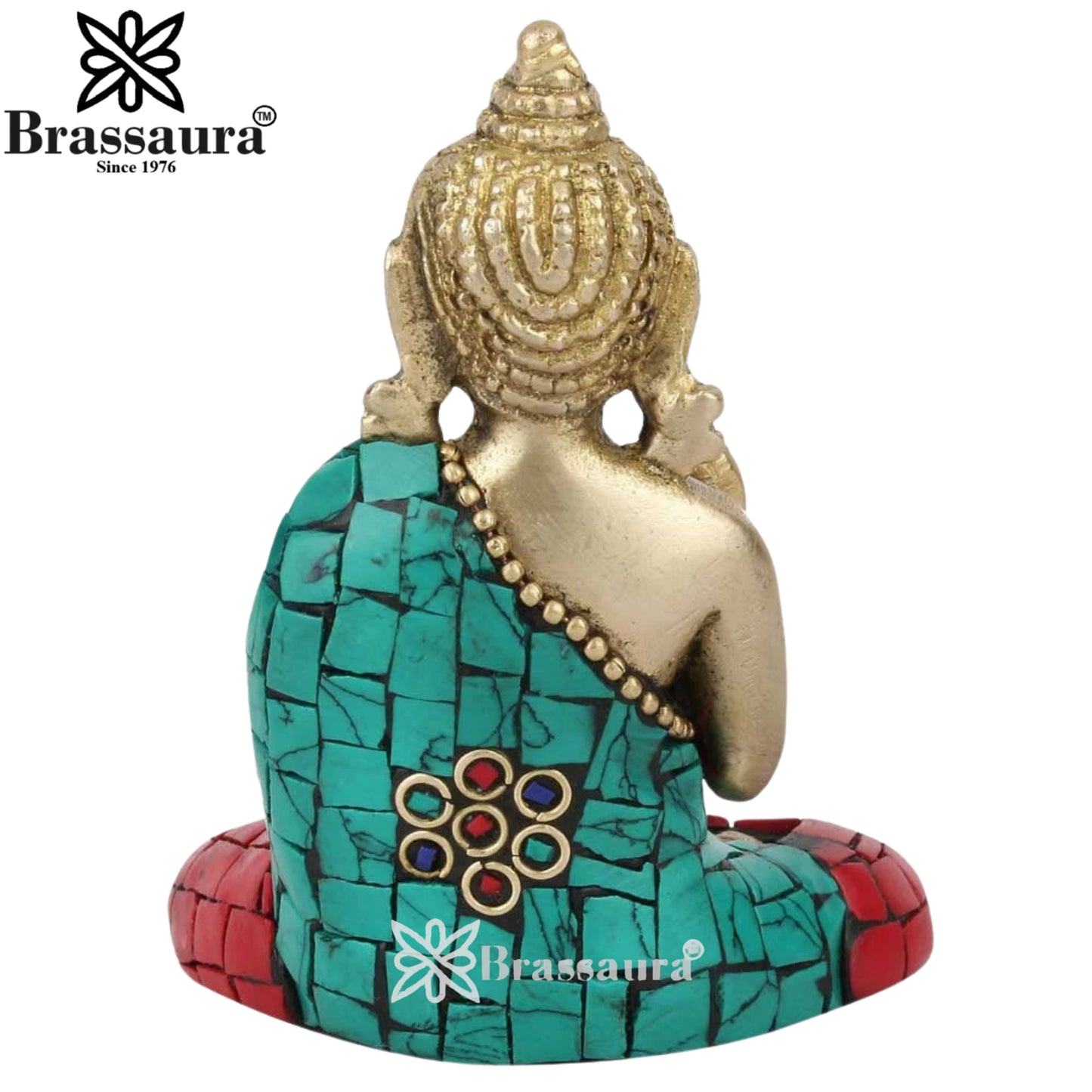 Brass Blessing Gem Stone Work Buddha Weight 0.3 kg & Height 3 Inch