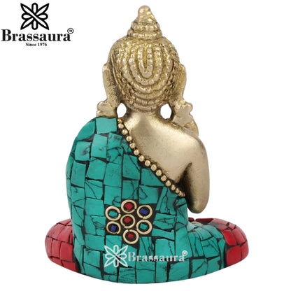 Brass Blessing Gem Stone Work Buddha Weight 0.3 kg & Height 3 Inch