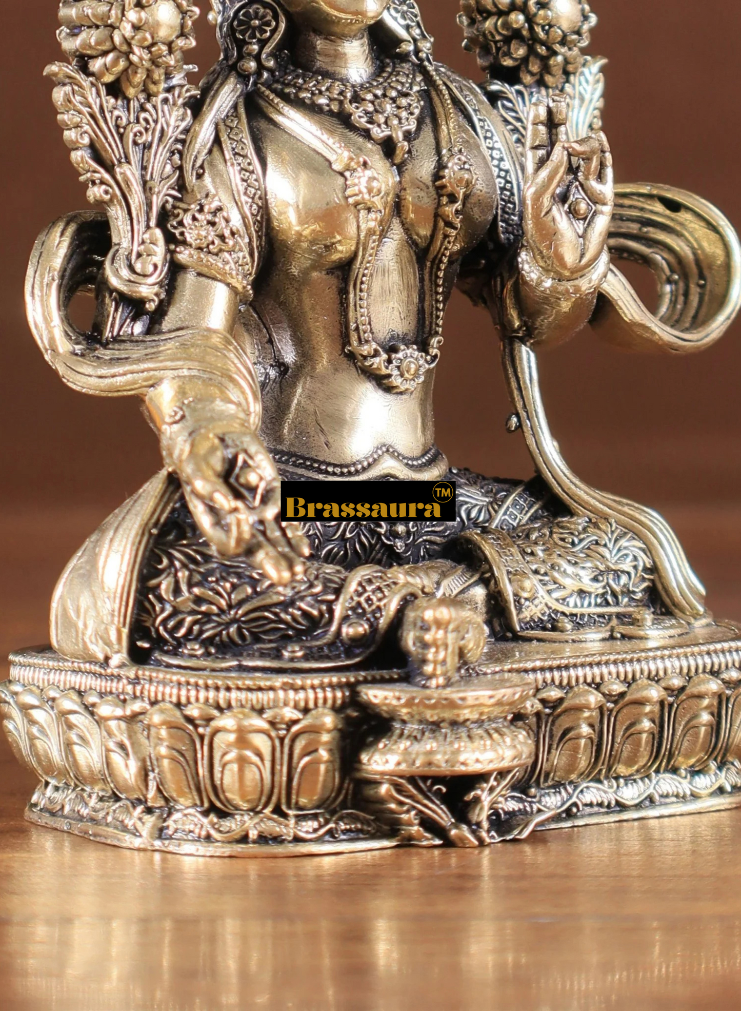 Brassaura™ Green Tara Brass Idol – Height 4.5 Inches, Weight 200 g