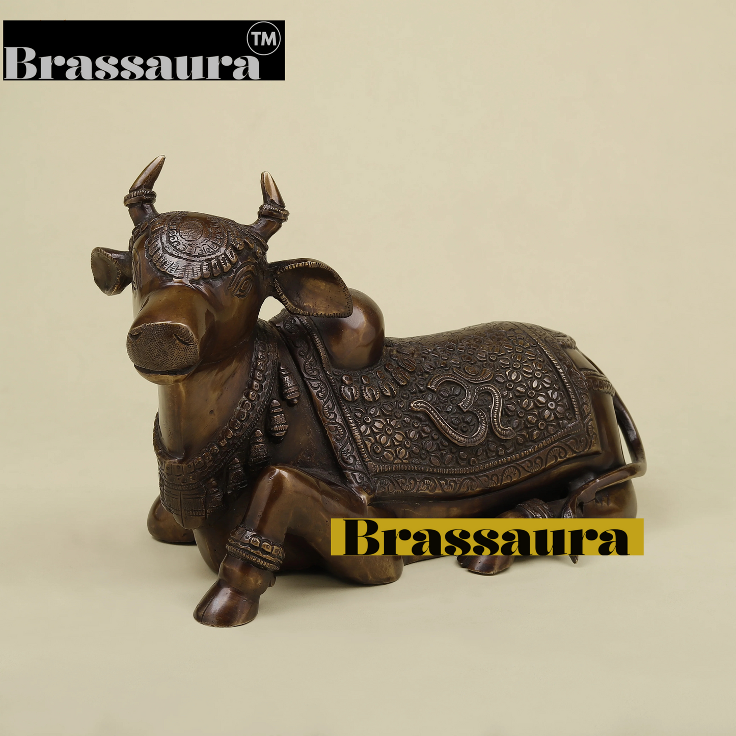 Brassaura™ Brass Nandi Statue | 8 Inches Height | 6.06 Kgs Weight | Copper Finish