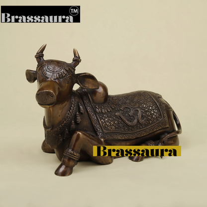 Brassaura™ Brass Nandi Statue | 8 Inches Height | 6.06 Kgs Weight | Copper Finish