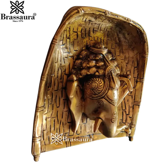 Brassaura™ Brass Ganesha Wall Hanging – Height 6.5 Inches & Weight 2 Kgs | Spiritual Home Décor