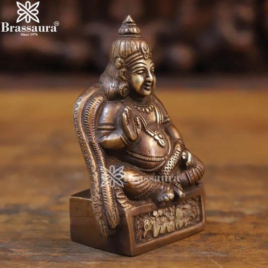 Brassaura™ Brass Kuber Idol – Height 4.5 Inches & Weight 0.880 Kgs | Home Temple & Spiritual Décor