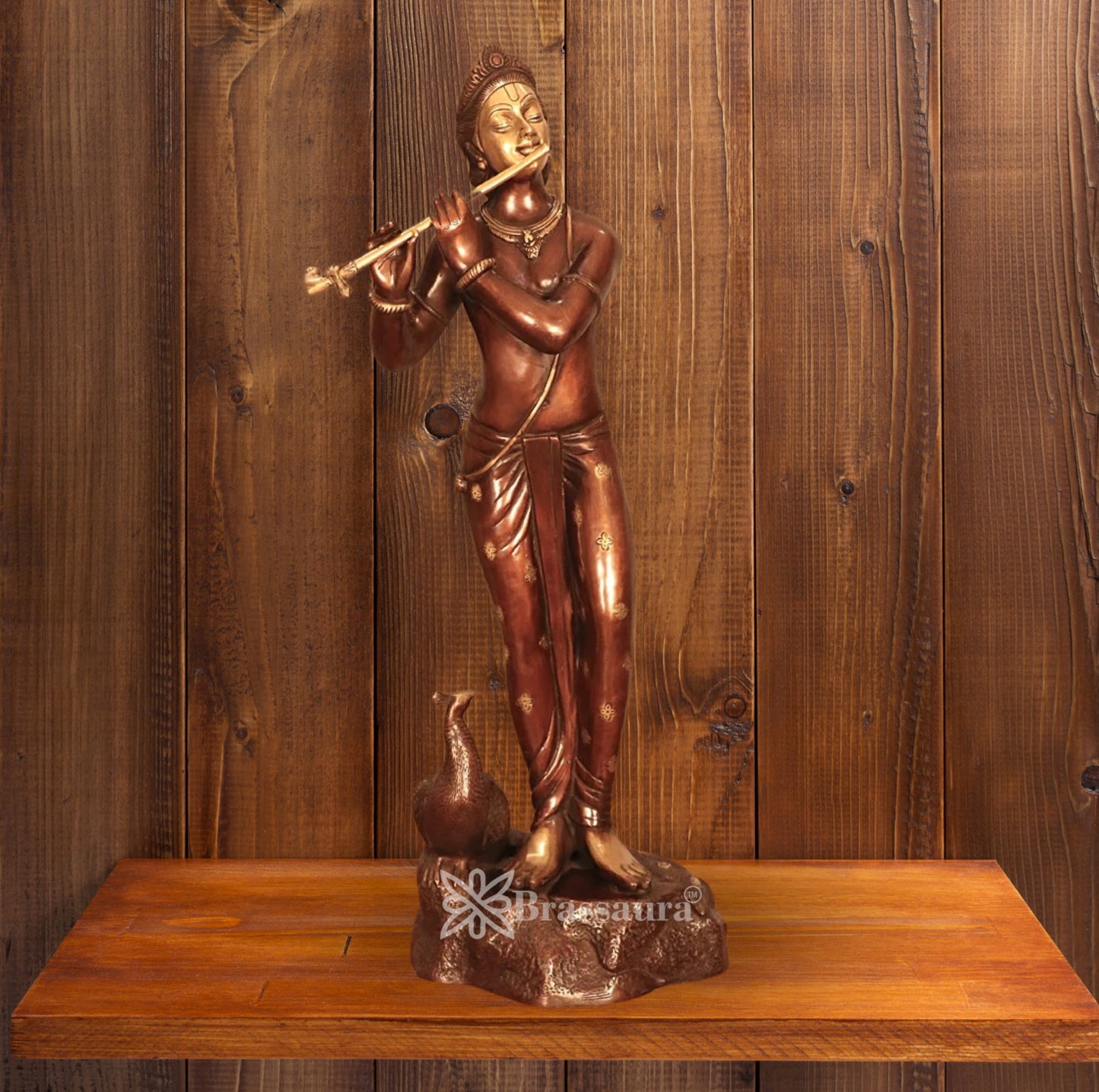 Brass Murli Dhari Krishna Murti Weight 14.5 Kg And Height 28.2 Inch