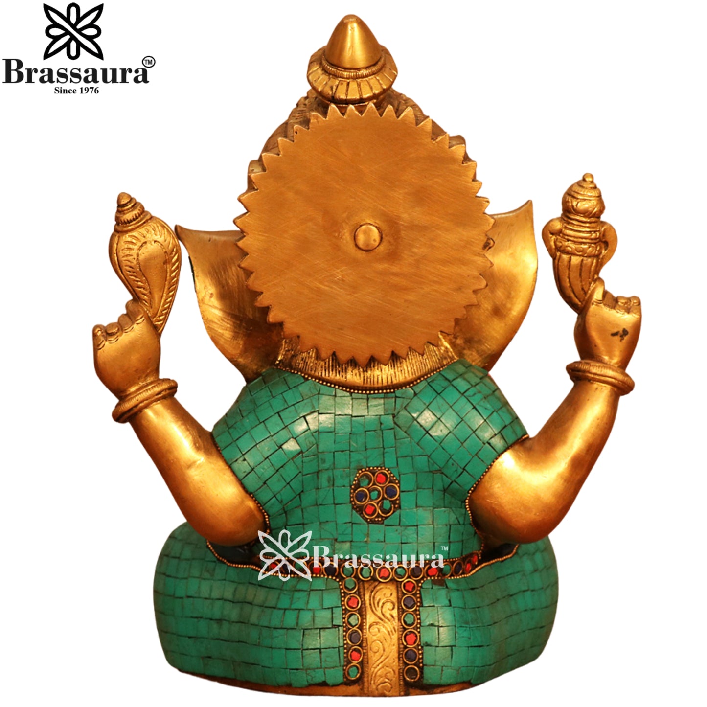 Brass Gem Stone Work Ganesha Statue Weight 9.1 Kg & Height 12.5 Inch