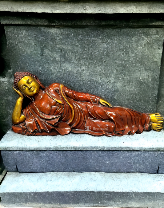 Brassaura™ Large Pure Brass Superfine Sleeping Buddha – Height 20 Inches & Weight 62 Kgs