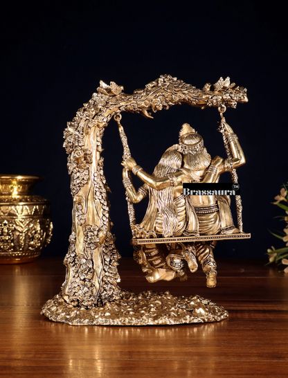 Brassaura™ Brass Radha Krishna Swing Idol – Height 8 Inches & Weight 1.1 Kg | Elegant Devotional Statue