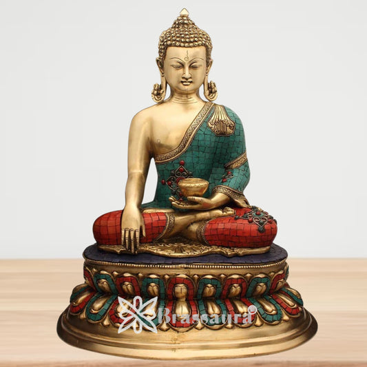 Brass Classic Gem Stone Work Buddha Weight 18 Kg & Height 22 Inch