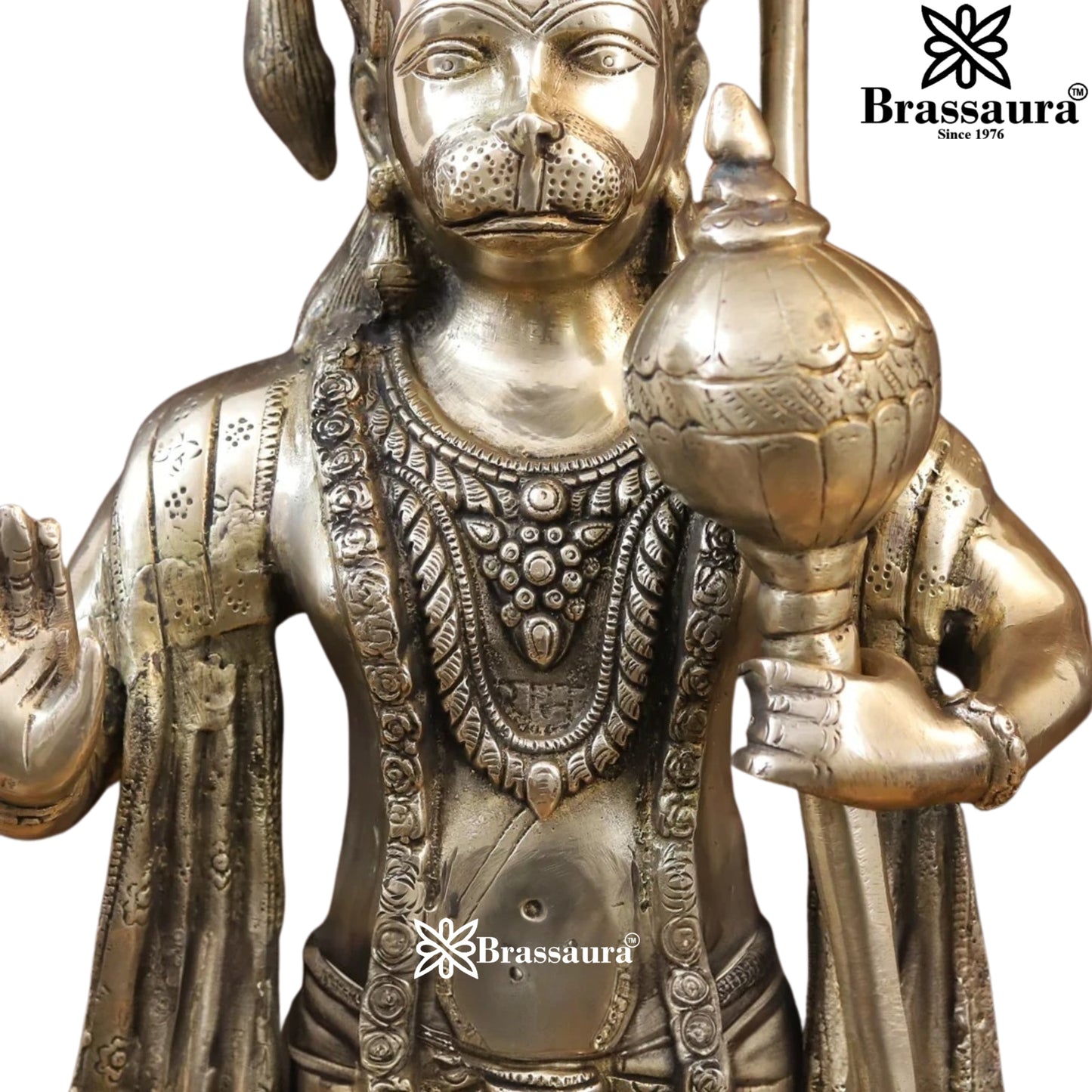 Brassaura™ Brass Standing Hanuman Idol Height 26 Inches & Weight 13.44 Kgs | Spiritual Gifting & Home Temple Decor