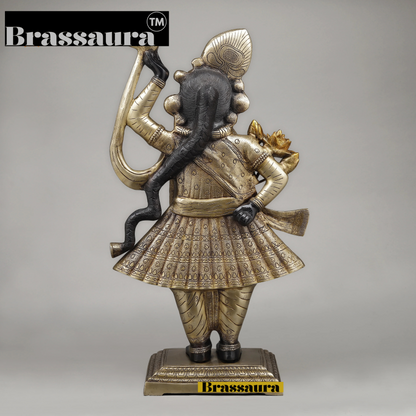 BrassAura™ Brass Krishna as Srinath – Golden & Black Patina Finish | Height 32 Inch | Weight 29.04 Kg