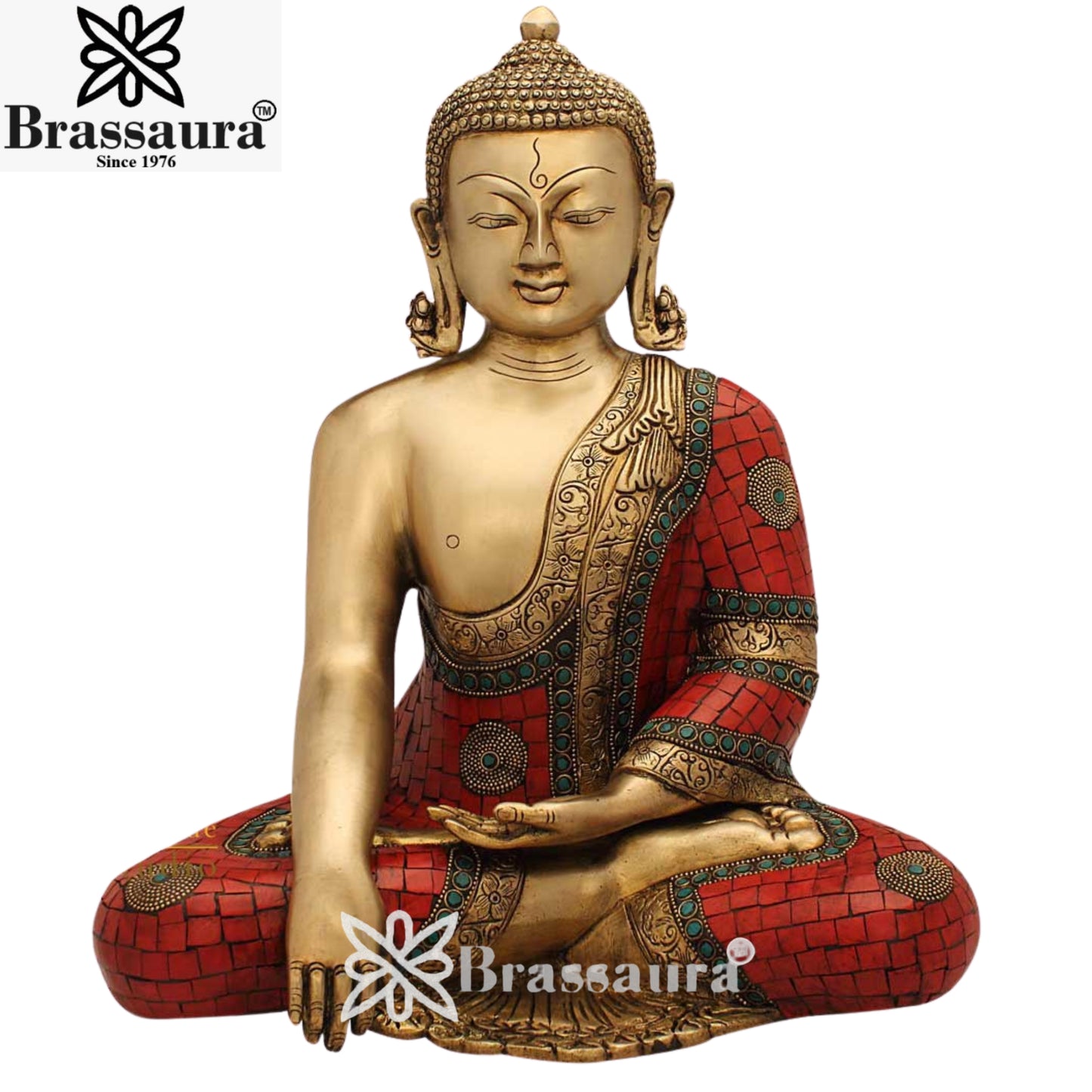 Brass Artistic Gem Stone Work Buddha Weight 11 Kg & Height 15 Inch