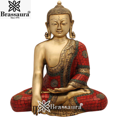 Brass Artistic Gem Stone Work Buddha Weight 11 Kg & Height 15 Inch