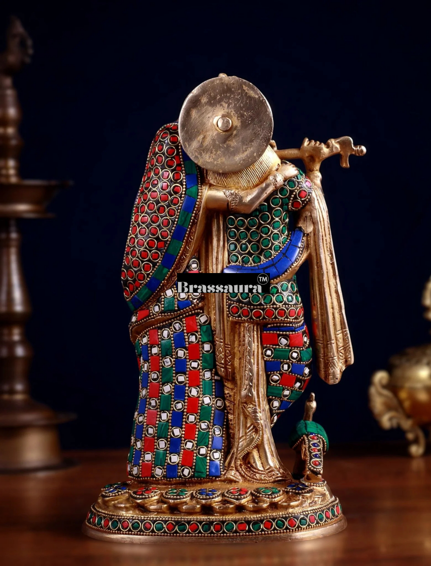 Brassaura™ Brass Radha Krishna Idol with Meenakari – Height 12 Inches & Weight 4 Kgs | Elegant Devotional Statue