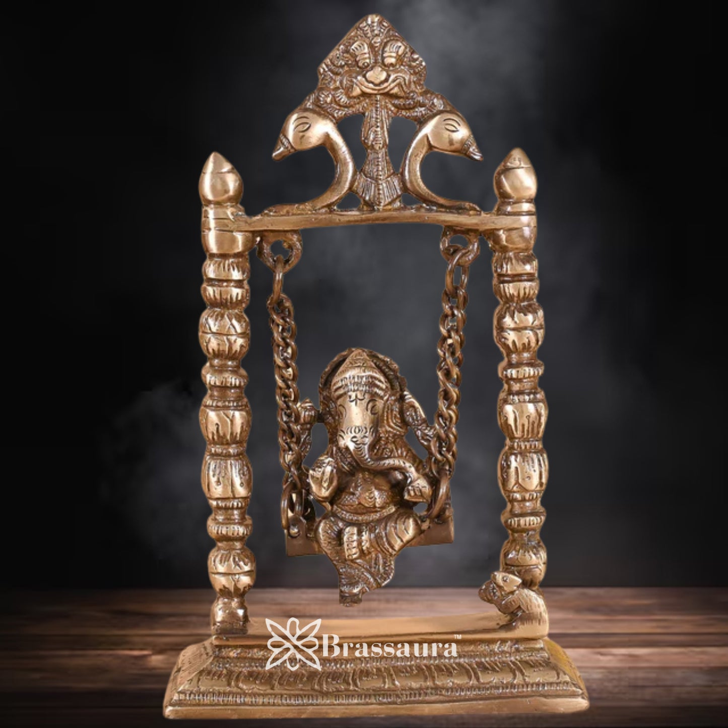 Brass Jhula Ganesha Statue Weight 1.43 Kg & Height 8.5 Inch