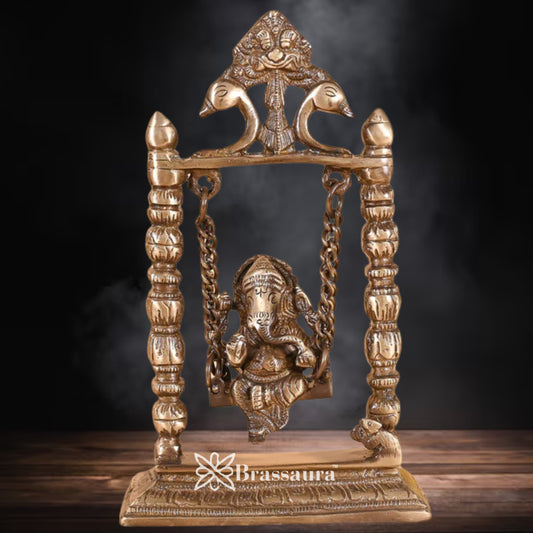 Brass Jhula Ganesha Statue Weight 1.43 Kg & Height 8.5 Inch