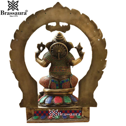 Brass Gem Stone Ganesha Statue Weight 12.63 Kg & Height 18 Inch