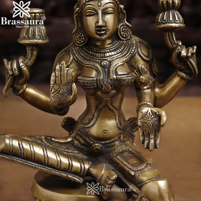 Brassaura™ Classic Brass Laxmi Statue – Height 12 Inches & Weight 4.3 Kgs | Puja Room Idol