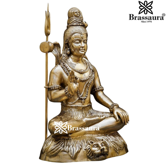 Brassaura™ Classic Brass Shiva Murti – Height 34 & Weight 35 Kgs | Sacred Idol for Temple & Home